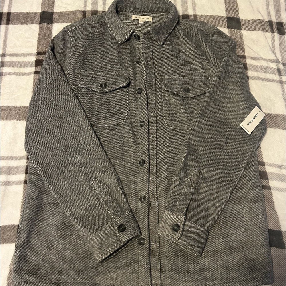 Aeropostale Men's Gray Herringbone Shirt Jacket